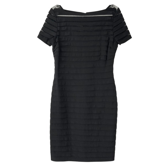 Adrianna Papell Dresses & Skirts - Adrianna Papell Black Tiered Ribbon Mesh Sheath Dress 10P Short Sleeve Cocktail